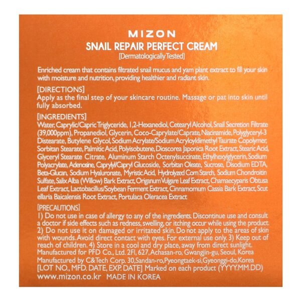 Mizon, Snail Repair Perfect Cream, 1.69 fl oz (50 ml) - Image 3