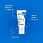 CeraVe AM Facial Moisturizing Lotion SPF 25 is a daytime facial moisturizer formulated for normal to dry skin.  It contains hyaluronic acid, provides UV protection, and incorporates ceramides.  This non-comedogenic, oil-free, and fragrance-free lotion is available in a 1.75 oz (52 mL) size. - Image 4