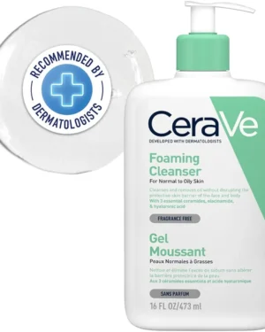 CeraVe Foaming Facial and Body Cleanser, formulated for normal to oily skin types, contains hyaluronic acid, niacinamide, and ceramides.  This fragrance-free and paraben-free cleanser is available in a 16 oz (473 ml) bottle.