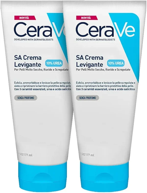 CeraVe SA Urea Smoothing Moisturising Cream for Dry, Rough and Uneven Skin with Urea, Salicylic Acid, Hyaluronic and 3 Essential Ceramides, 2 x 177 ml - Image 1