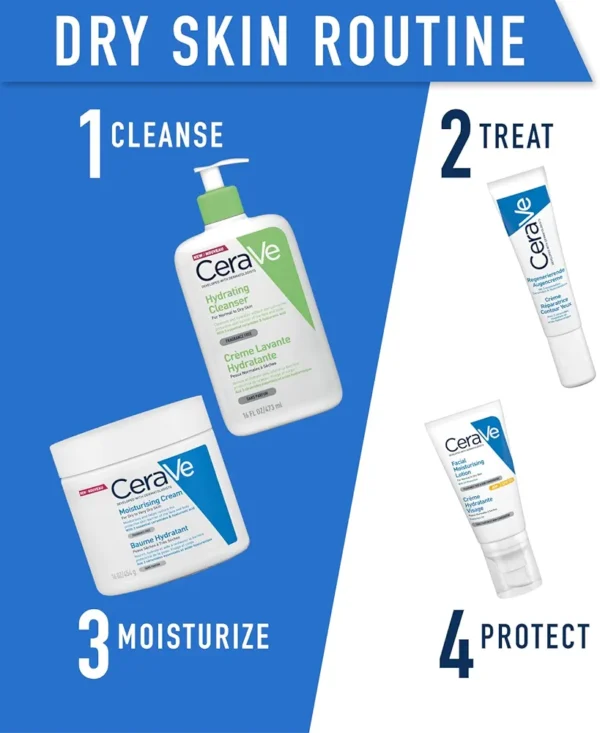 CeraVe Moisturizing Cream: A 48-hour hydrating body and face moisturizer formulated for dry to very dry skin types.  This fragrance-free cream contains hyaluronic acid and ceramides.  16 oz (454 g). - Image 5