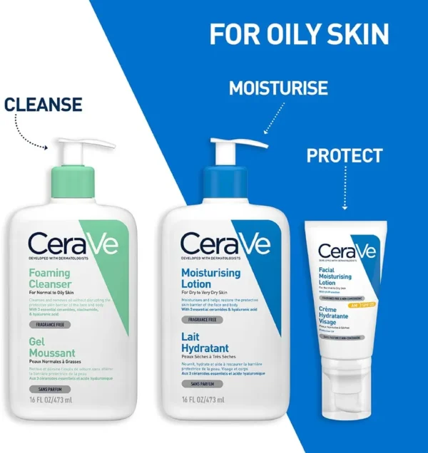 CeraVe Foaming Facial and Body Cleanser, formulated for normal to oily skin types, contains hyaluronic acid, niacinamide, and ceramides.  This fragrance-free and paraben-free cleanser is available in a 16 oz (473 ml) bottle. - Image 5