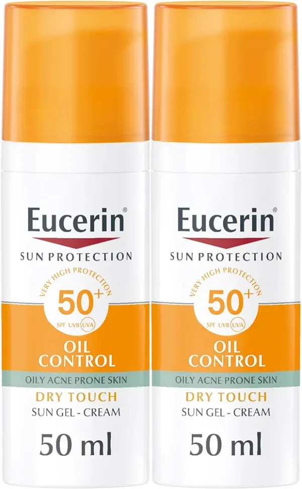 Eucerin Face Sunscreen Oil Control Gel-Cream Dry Touch, High UVA/UVB Protection, SPF 50+, Light Texture Sun Protection, Suitable Under Make-Up, For Oily Acne-Prone Skin, 50ml x 2 - Image 1