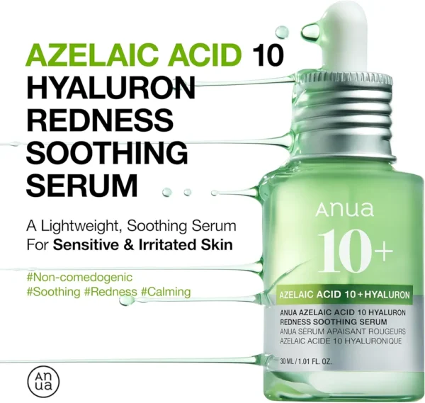 Anua Azelaic Acid 10 Hyaluron Redness Soothing Serum, Facial Serum for Sensitive skin, Hyaluronic Acid, Niacinamide, Spot Care, Natural Color, Vegan, Korean Skincare (30ml/ 1.01 fl oz.) - Image 3