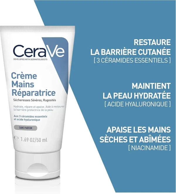 CeraVe Regenerating hand cream for extremely dry, rough hands, with hyaluronic and 3 essential ceramides, 2 x 50 ml - Image 4