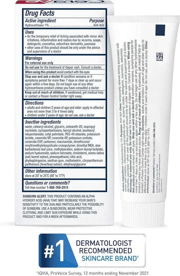 CeraVe Hydrocortisone Cream 1% 28g Eczema Treatment & Dry Skin Itch Relief Cream Fragrance Free - Image 3